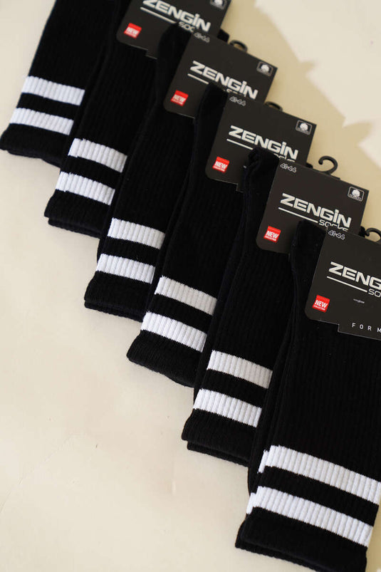 Lot de 6 paires de chaussettes rayées noires en coton peigné pour homme