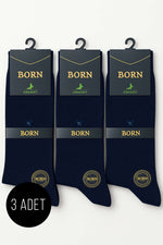 Lot de 3 paires de chaussettes en bambou à motifs pour homme, bleu marine