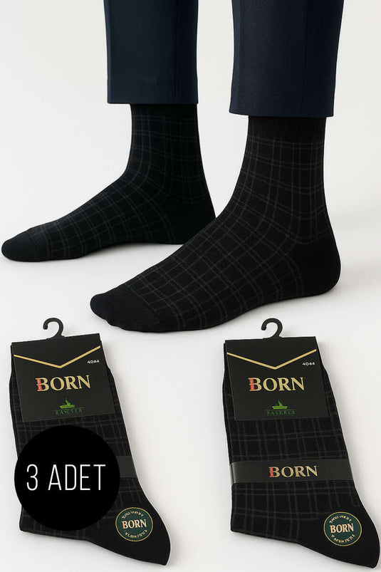 Set van 3 zwarte bamboe enkelsokken met patroon voor heren