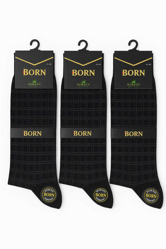 Set van 3 zwarte bamboe enkelsokken met patroon voor heren