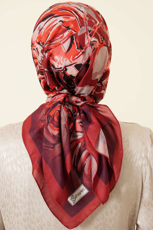 Sketch Flower Pattern Scarf Burgundy