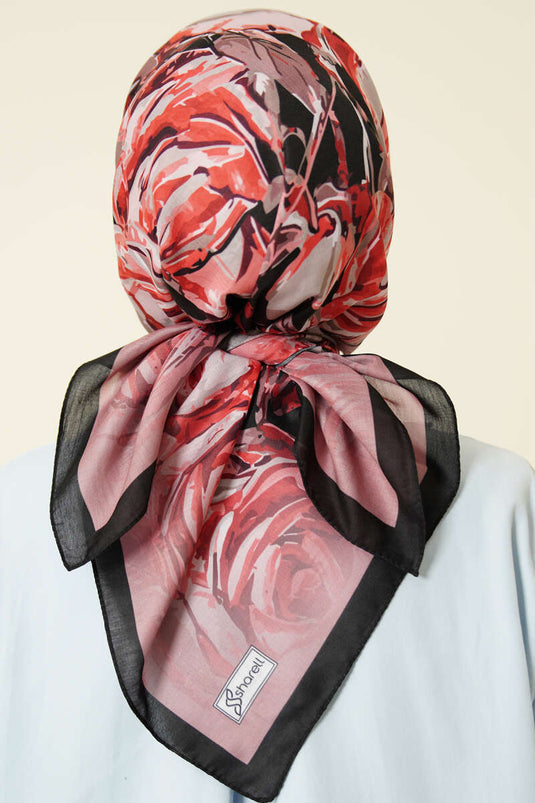 Foulard à motif floral esquissé noir bordeaux