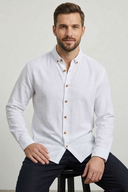 Chemise homme en tissu étamine blanc