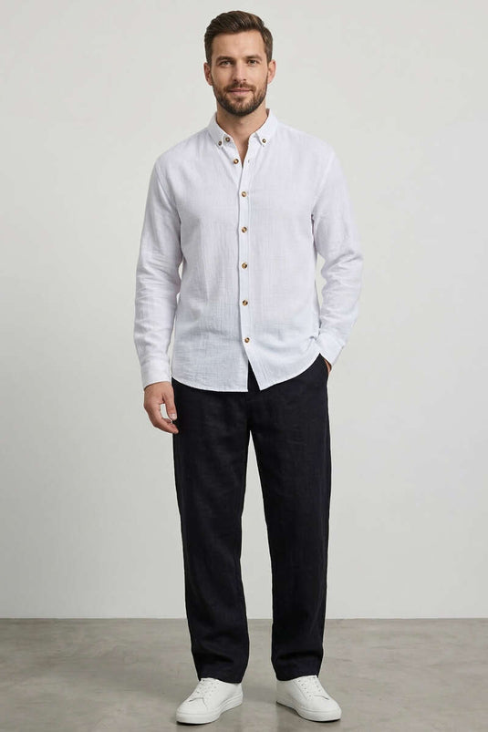 Chemise homme en tissu étamine blanc