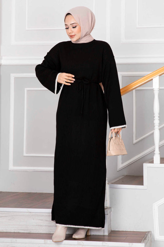 Robe En Maille En Velours Côtelé Brodé Etamine Noir