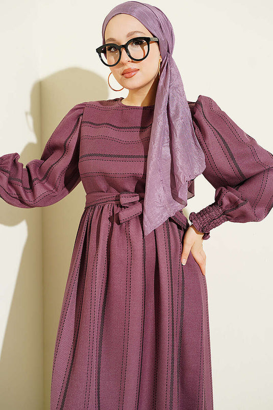Robe À Rayures Morceaux Froncés