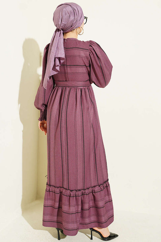 Robe À Rayures Morceaux Froncés
