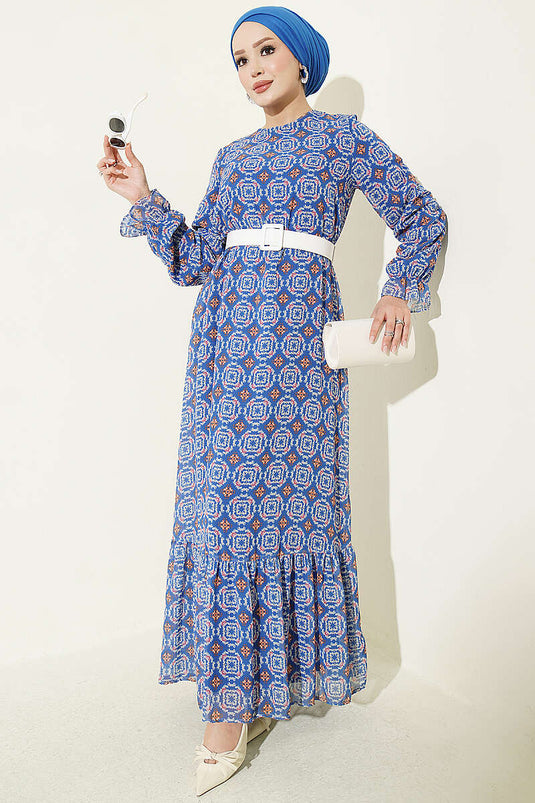 Blaues Chiffon Kleid Mit Lockerer Passform Und Gerafftem Rock