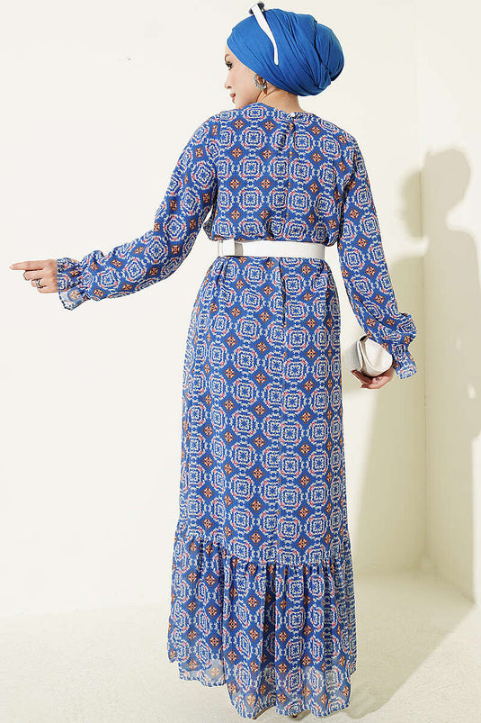 Blaues Chiffon Kleid Mit Lockerer Passform Und Gerafftem Rock