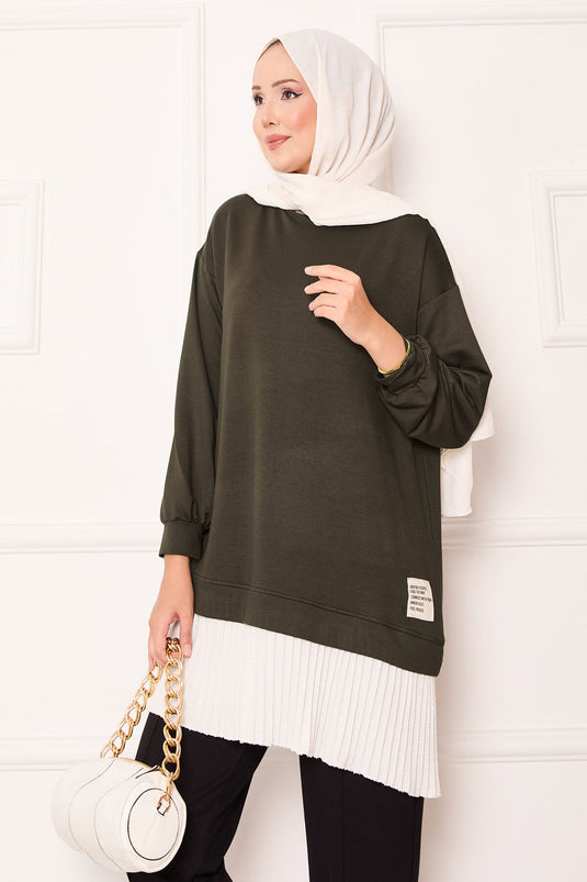 Tunique ample à jupe plissée kaki