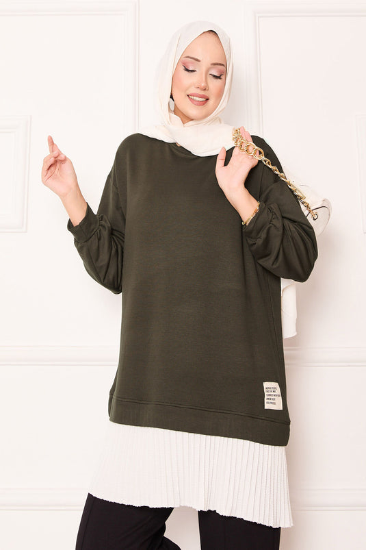 Tunique ample à jupe plissée kaki