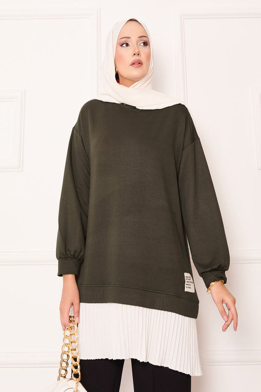 Tunique ample à jupe plissée kaki