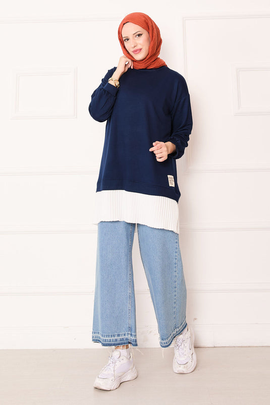 Tunique ample à jupe plissée bleu marine