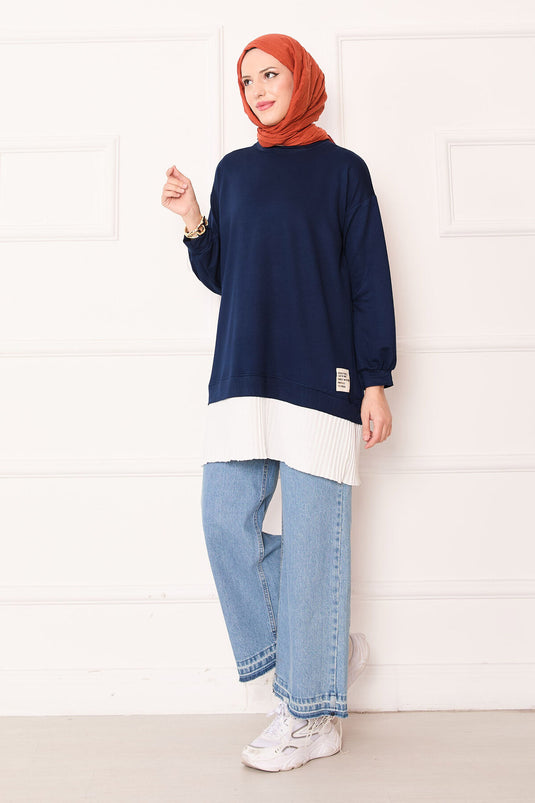 Tunique ample à jupe plissée bleu marine