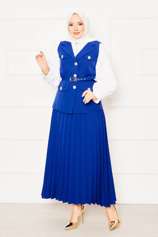 Costume deux pièces avec jupe plissée et gilet ceinturé Saxe