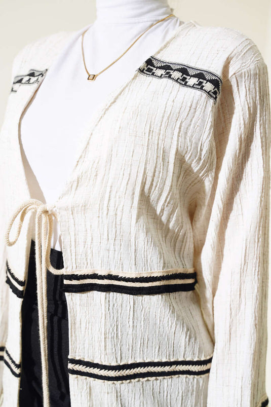 Fringed Hem Kimono Beige