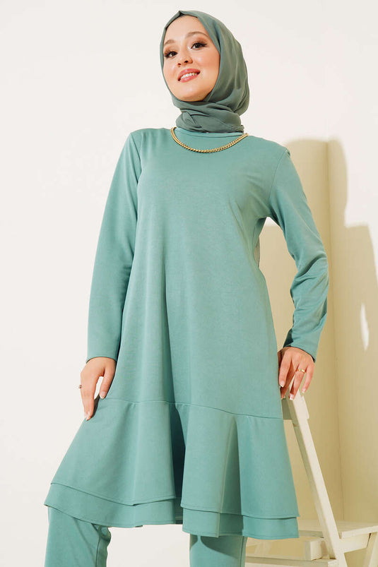 Ensemble pantalon tunique avec jupe superposée vert menthe