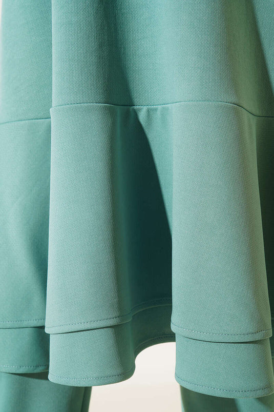 Ensemble pantalon tunique avec jupe superposée vert menthe