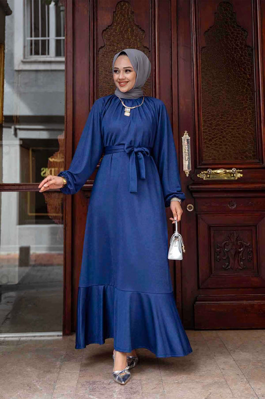 Robe Hijab Jupe Volante Indigo