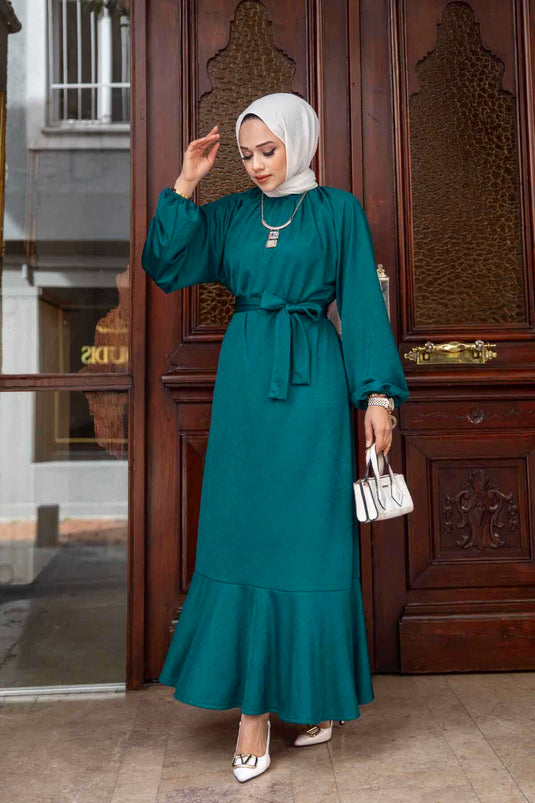 Robe Hijab Jupe Volante Pétrole