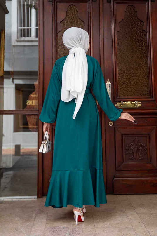 Robe Hijab Jupe Volante Pétrole