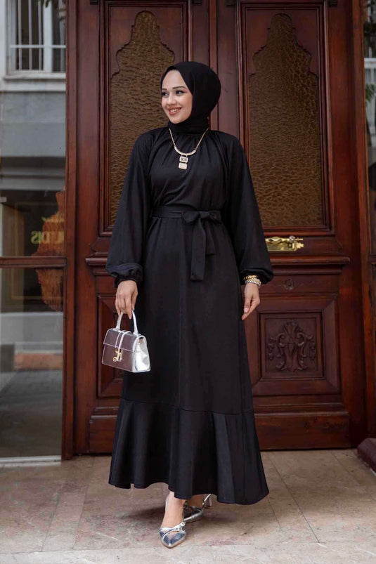 Robe Hijab Jupe Volante Noir