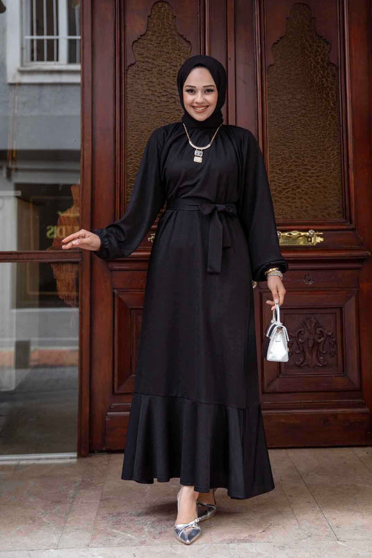 Robe Hijab Jupe Volante Noir