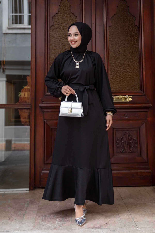 Robe Hijab Jupe Volante Noir