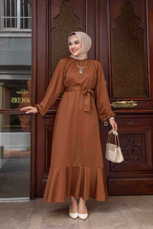 Robe Hijab Jupe Volante Taba