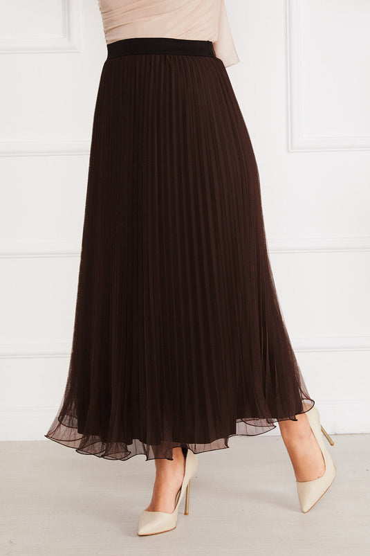 Ruffled Hem Modest Tulle Skirt Dark Brown