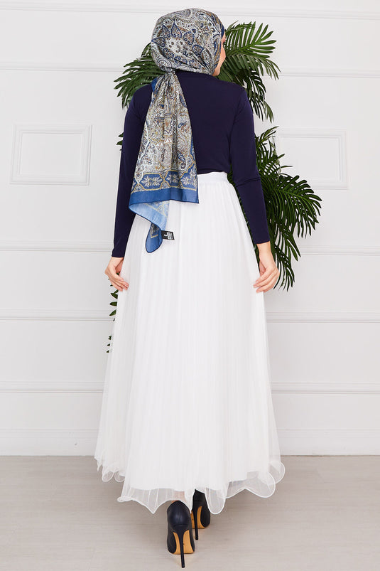 White Hijab Tulle Skirt with Flounce Skirt