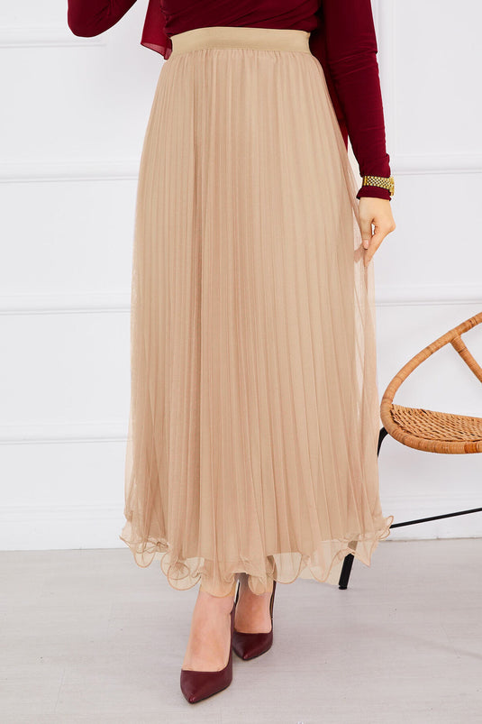 Flared Hem Modest Tulle Skirt Salmon