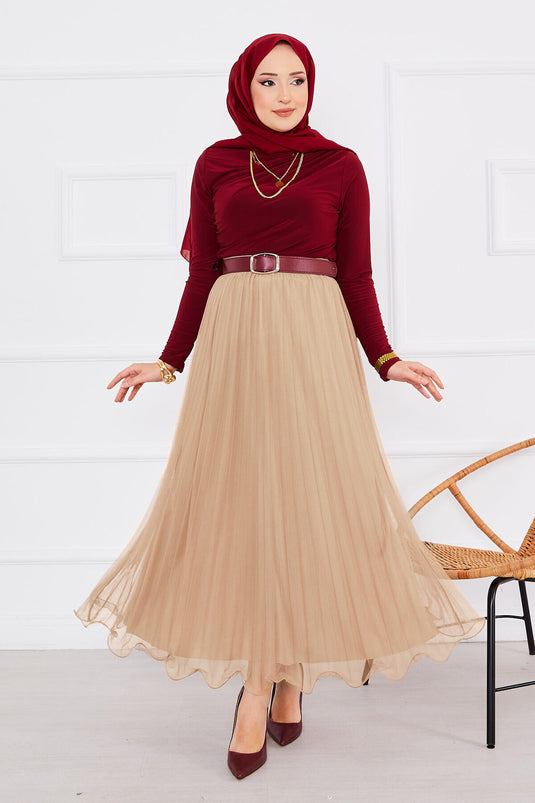 Flared Hem Modest Tulle Skirt Salmon