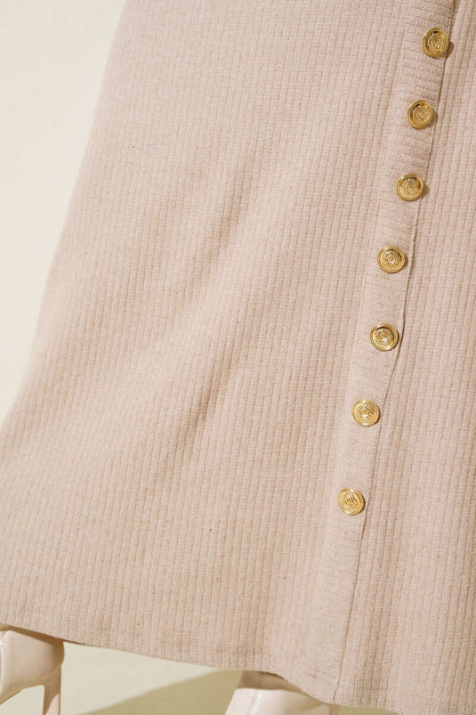 Robe côtelée boutonnée beige