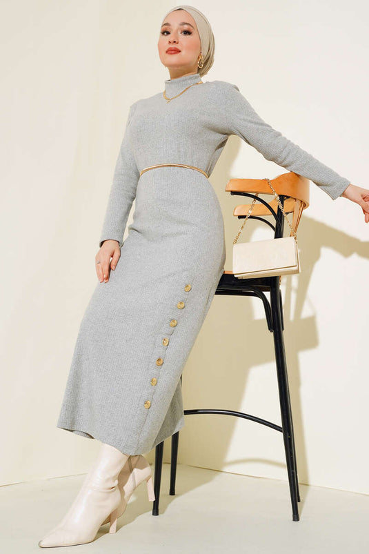 Robe plissée boutonnée grise