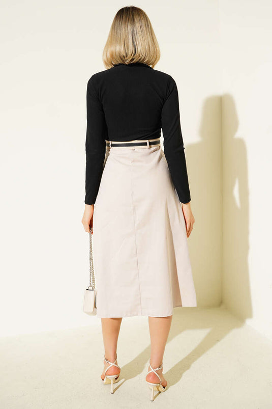 Etek Pileli Kemerli Elbise Siyah