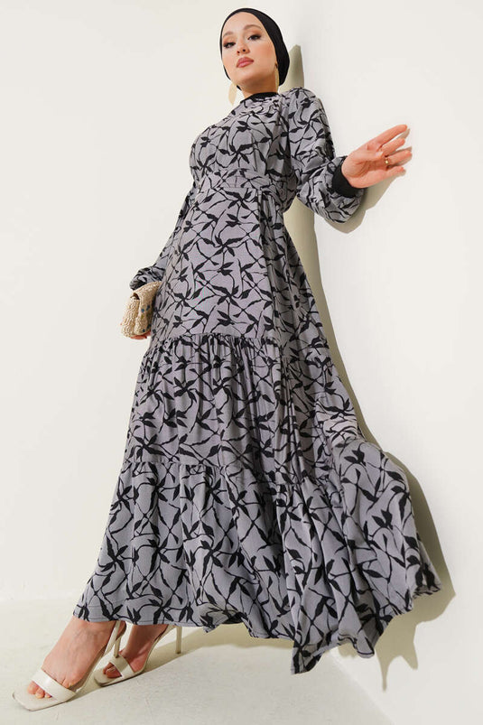 Robe plissée à jupe et manches plissées en noir