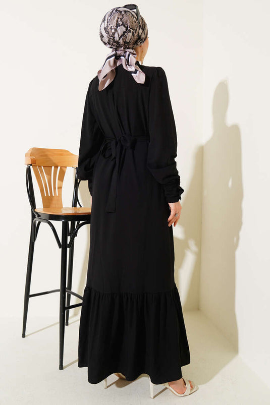 Etek geplooide ceintuur jurk zwart