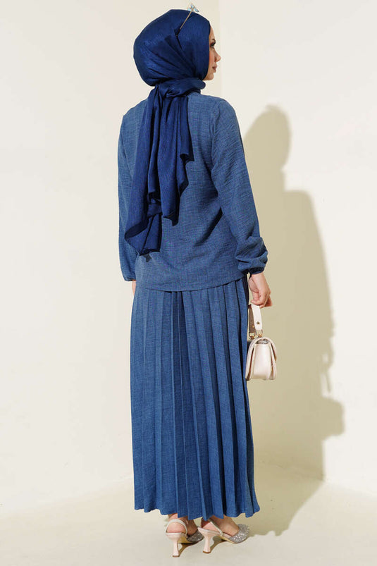 Etek Piliseli İkili Takım Indıgo