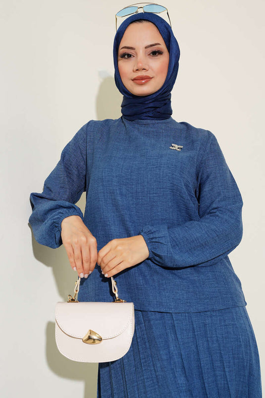 Etek Piliseli İkili Takım Indıgo