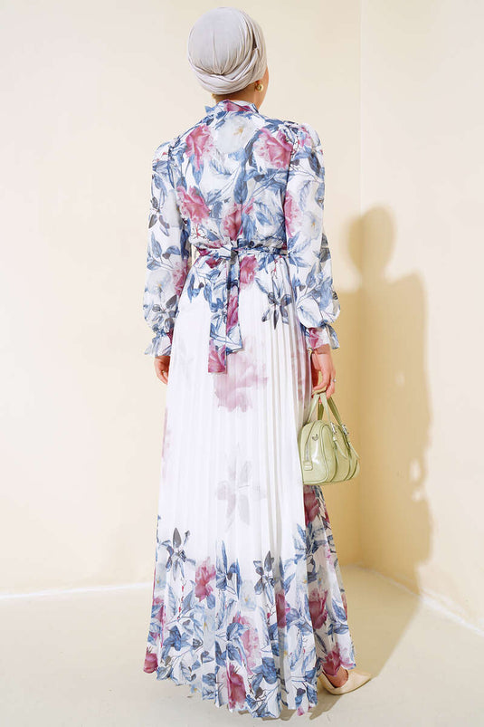 تنورة فستان شيفون مطوي باللون النيلي