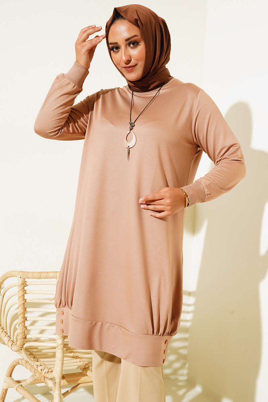 Tunique Grande Taille avec Ourlet froncé Camel