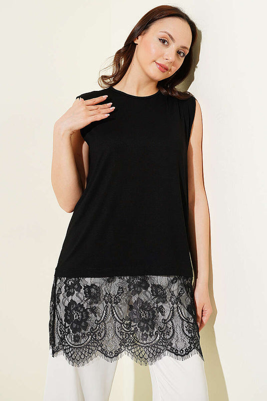 Unterrock mit Blumen-Spitze, Schwarz