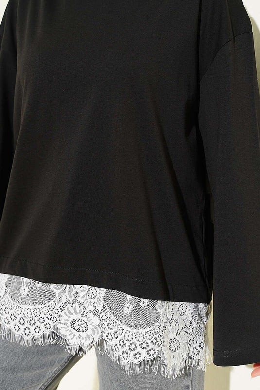 Tunique basique à dentelle noire