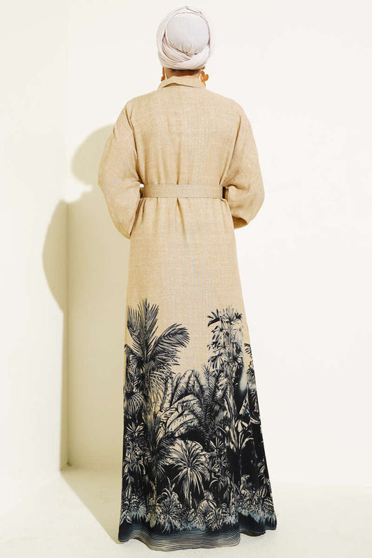 Black Button-Down Dress with Patterned Hem