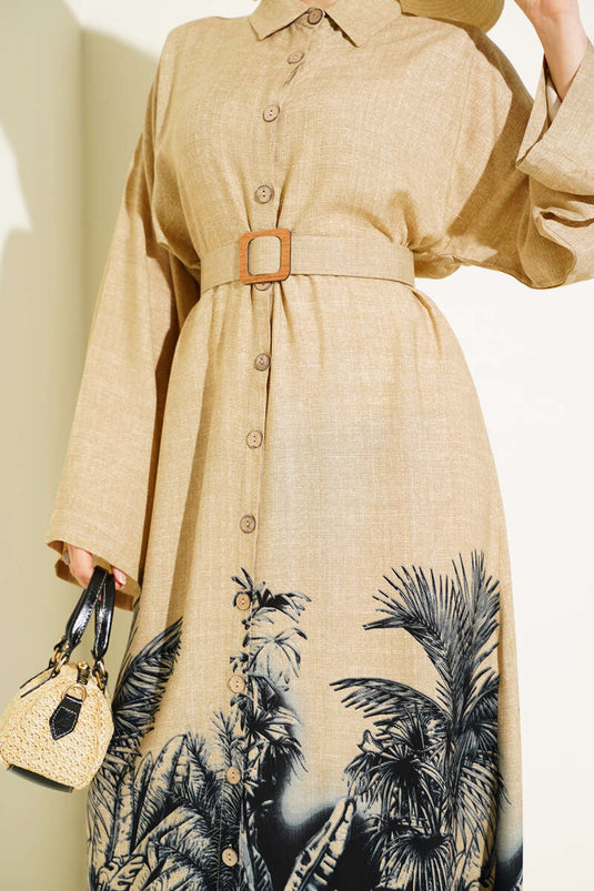 Black Button-Down Dress with Patterned Hem