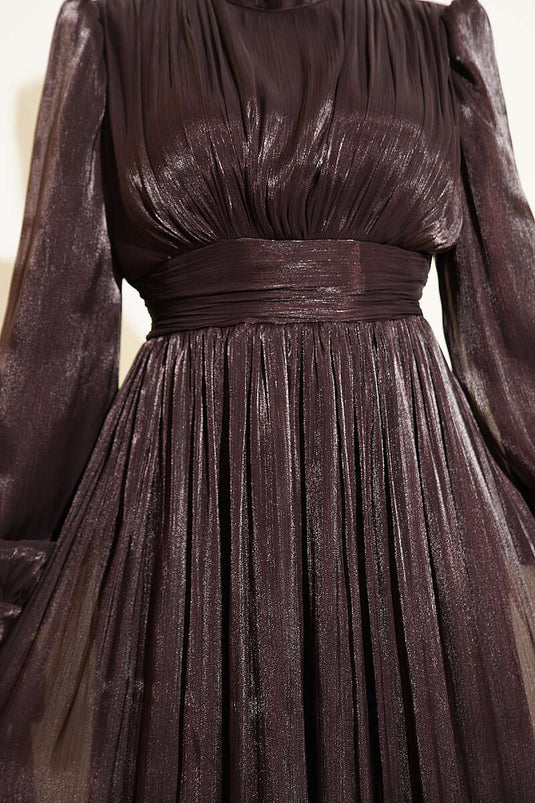 Robe de soirée à volants froncés, bordure plissée, couleur café amer