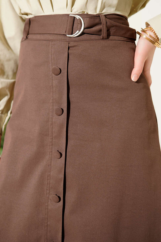 Jupe à ourlet en dentelle avec détail de bouton Marron