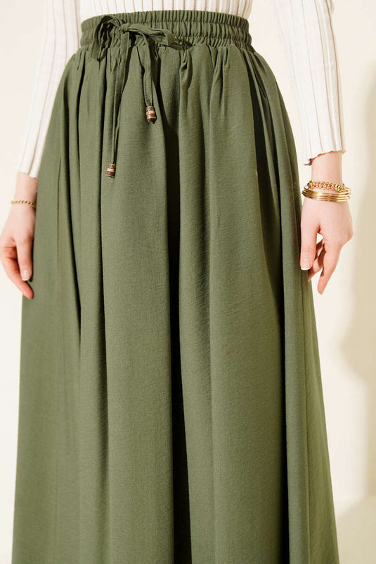 Skirt with Lace Hem Flared Skirt Khaki