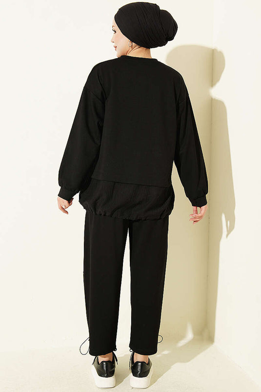 Black Skirt Hem Elasticated Two-Piece Set